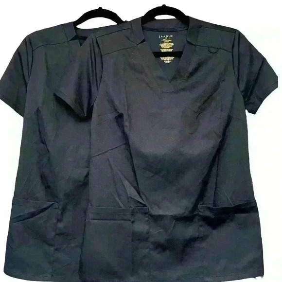 NWT Lot of 2 Jaanuu scrub tops relaxed v neck style J96124 navy blue XS - Picture 1 of 13